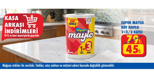 50 TL ve üzeri alışverişte 45.00 TL!