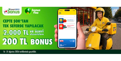 2.000 TL ve Üzeri Alışverişe 200 TL Bonus