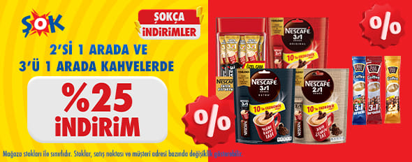 2'si1 ve 3'ü 1 Arada Kahve Ürünlerinde %25 İndirim!