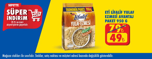 25 TL ve üzeri alışverişte 49.00 TL!