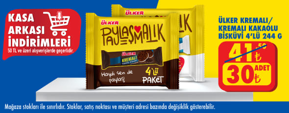 50 TL ve üzeri alışverişte 30.00 TL!