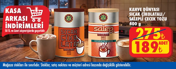50 TL ve üzeri alışverişte 189.00 TL!